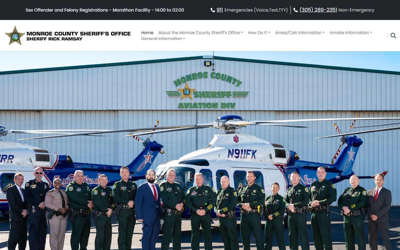Monroe County Sheriff's Office homepage with navigation to arrests, current inmates, and records
